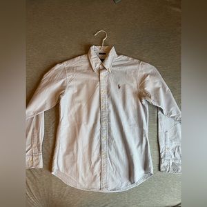 Ralph Lauren light blue and white striped button down. Size 6, classic fit.